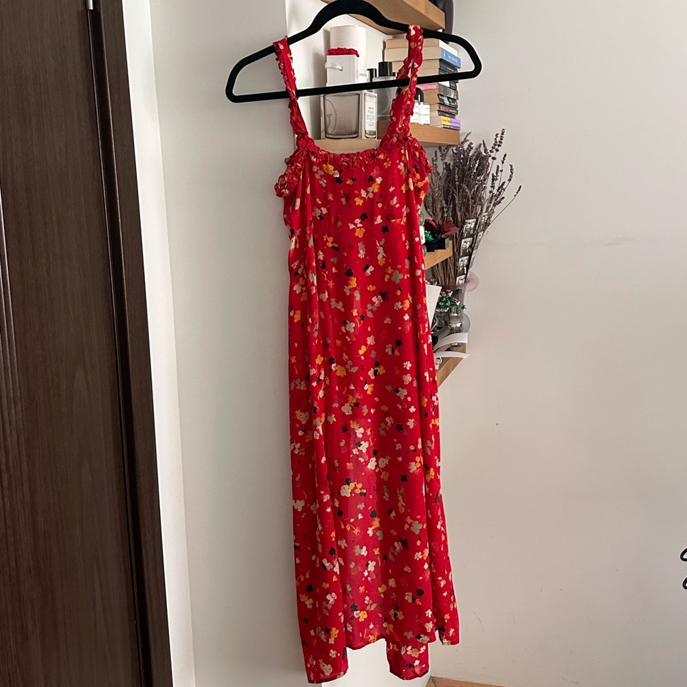 Realisation Par Red Floral Ruffle Strap Midi Dress - Picture 6 of 8